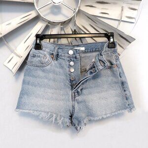 Pacsun Vintage High Rise Distressed Fray Button Fly‎ Jean Shorts Size 24